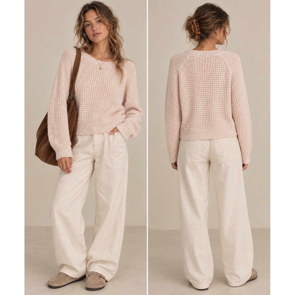 Altar'd State Sweater Womens M Cream Waffle Knit Chenille Pullover Raglan Sleeve